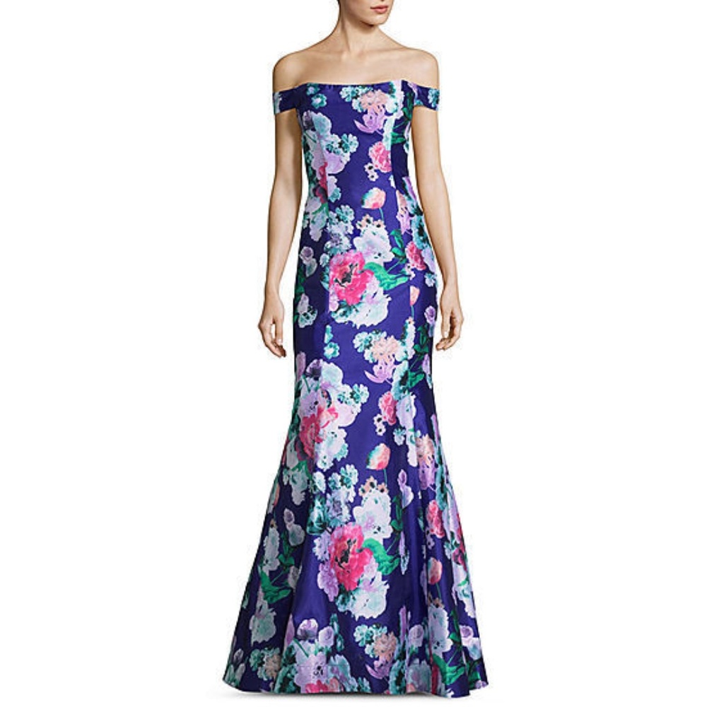 My Michelle Blue Floral Evening Dress